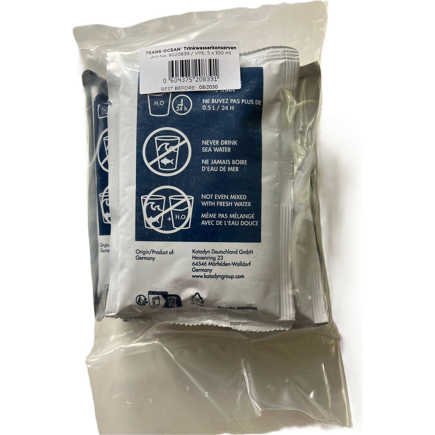 Trinkwasser für Notfälle TRANSOCEAN, Pack 5 x 100 ml von TRANSOCEAN